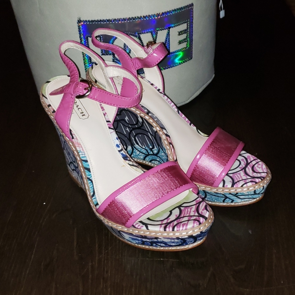 New Coach Maegan Peeptoe Wedge Pump Size 7.5